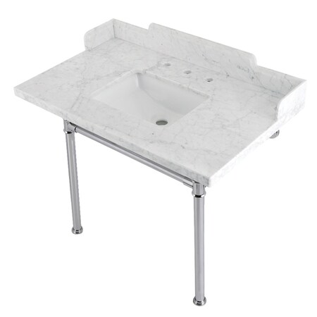 Kingston Brass 36 Carrara Marble Console Sink with Stainless Steel Legs, Marble WhitePolished Chrome LMS3622M8SQ1ST